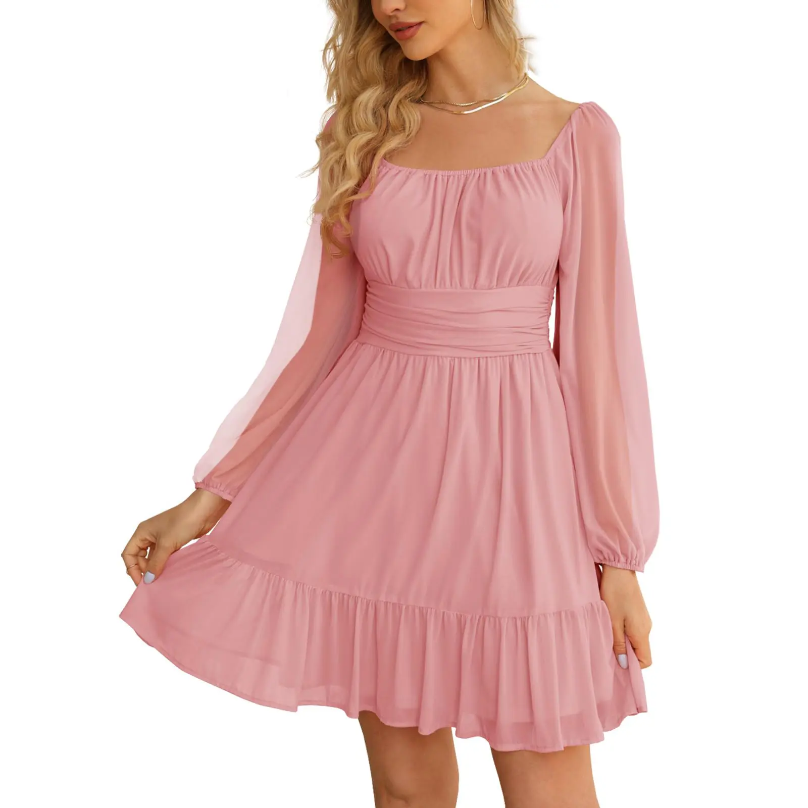 Wenrine Women's Mesh Long Sleeve Square Neck Dress High Waist A Line Ruffle Hem Flowy Casual Party Mini Dress - TikTok Shop Wenrine Women's Mesh Long Sleeve Square Neck Dress High Waist A Line Ruffle Hem Flowy Casual Party Mini Dress - TikTok Shop