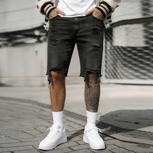Men's Regular Fit Solid Color Ripped Denim Shorts, Casual Comfy Breathable Jeans Shorts for Summer, Fashion Men's Bottoms for Daily Wear