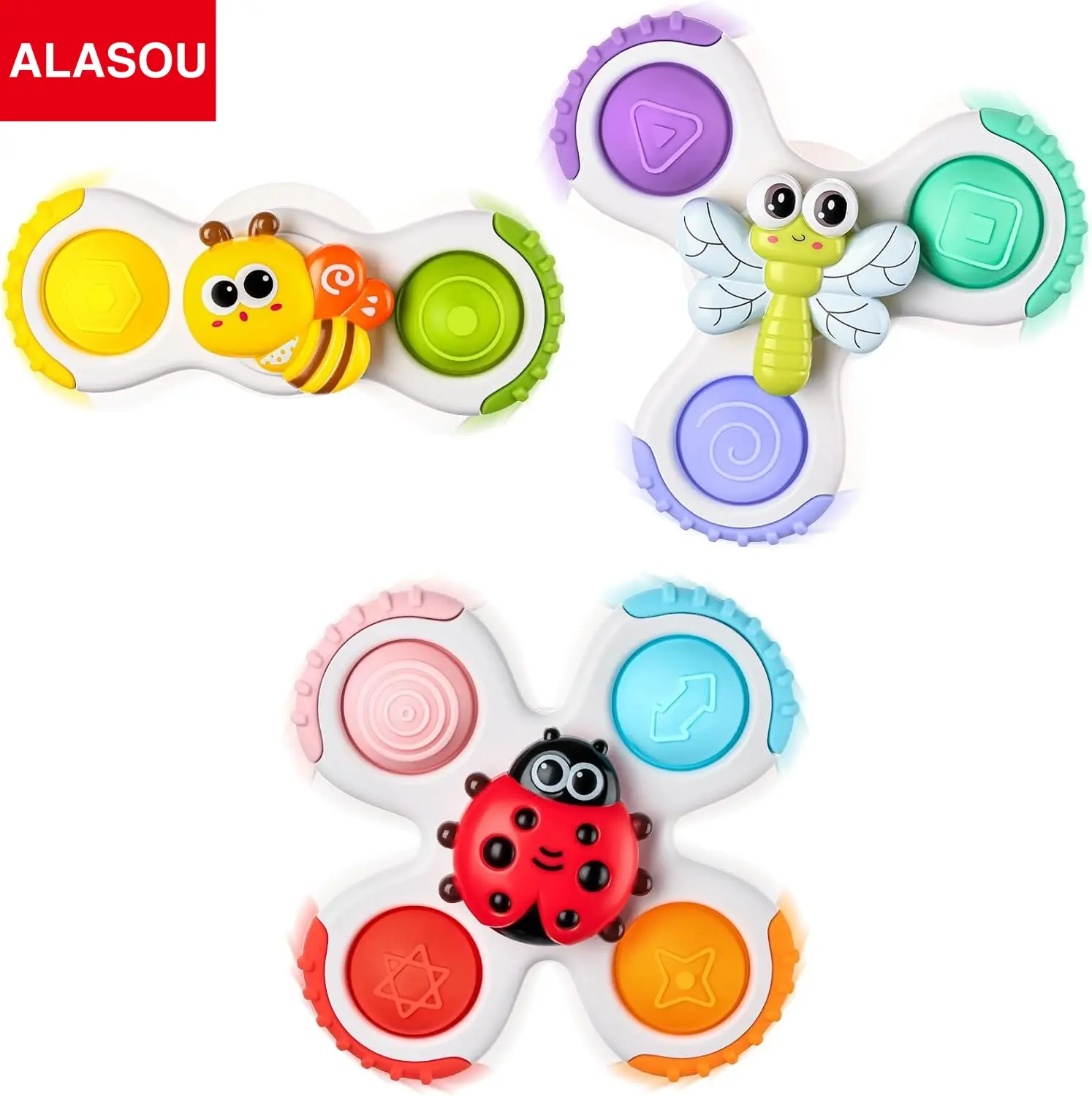 ALASOU 3PCS Pop-up Suction Cup Fidget Spinner Combo - Strong Suction, Great Quality Fun Classic Novelty Kids Toys, Fun Birthday Gift Options, Fun Classic Novelty Toy