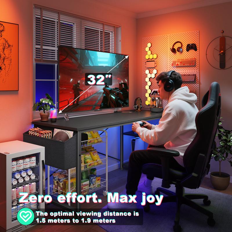 【Dorm Room Gaming Setup】Raybee 39"/47" L Shaped Gaming Desk Born for Dorm & Apartments, Sturdy Computer Desktop with Power Outlets,USB,Reversible Corner Table, Side Shelves & File Pocket for Home Office Use,Study desk for teenagers