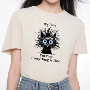 women's T-shirt It's Fine I'm Fine Everything Is Fine Solid color printed short sleeved women's top White, black, khaki Fashion daily women's clothing