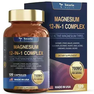 Totaria 12-in-1 Magnesium Complex 700mg - 12 Active Magnesium Types, Vegan Capsules for Muscle, Heart, and Relaxation Support - Healthcare