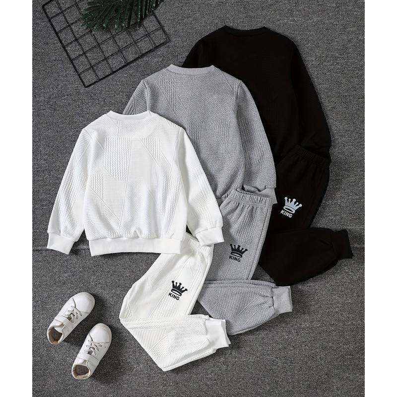 6-Piece Boys' Sweatshirt Set with Letter Print Long-Sleeve Pullover Sweatshirt and Joggers, Ages 3-14