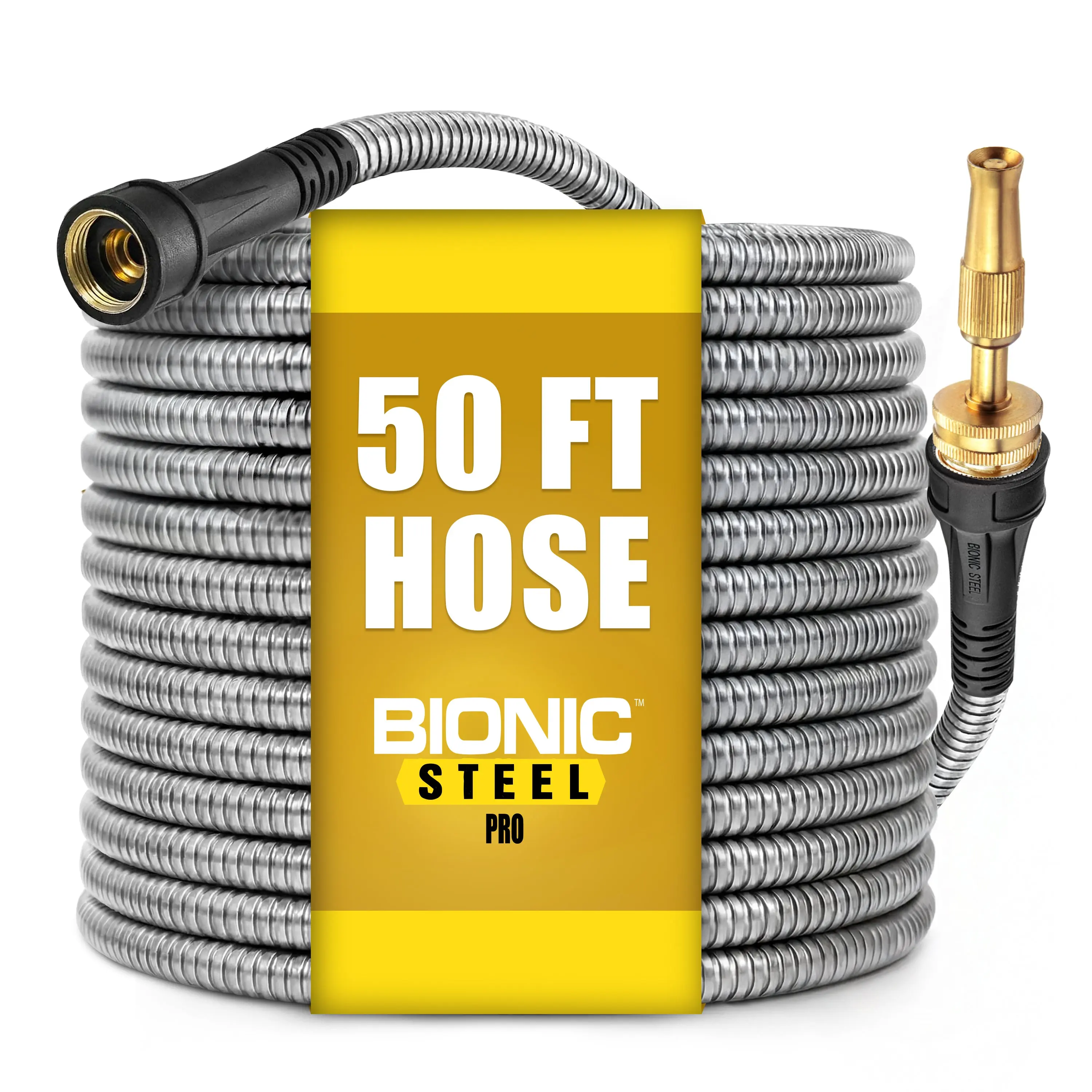 [Pro] Bionic Steel - Garden Hose - Stainless Steel with Brass Fittings - No Kinks, Heavy Duty - 25', 50', 75', 100', & 125'