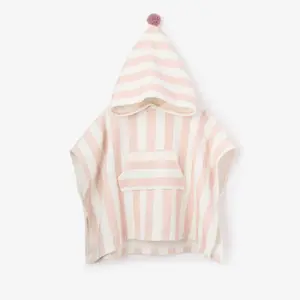 Pink Stripe Hooded Terry Poncho