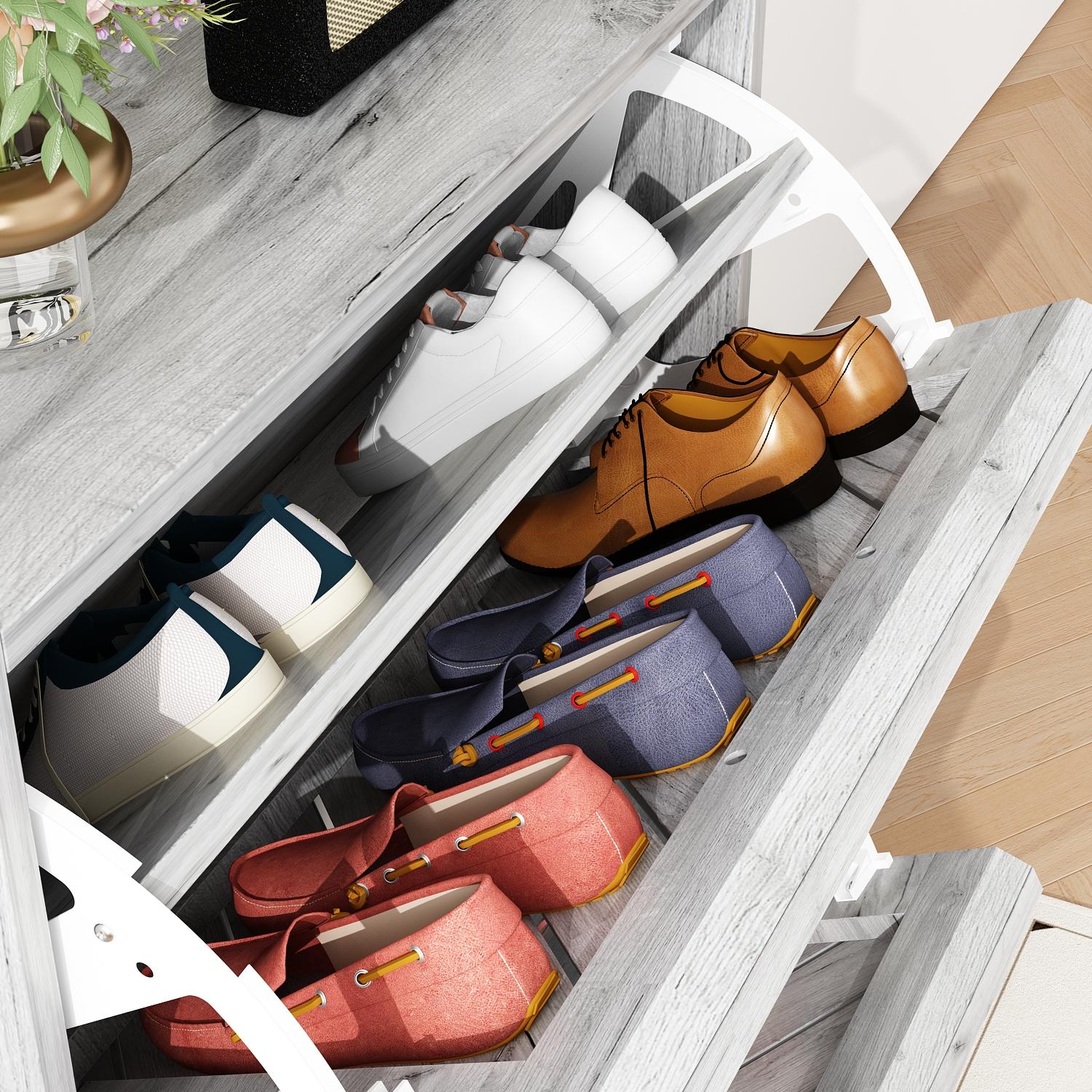 FUFU&GAGA (QC) Shoe Storage Cabinet with 3/2 Flip Drawers & Twill Louver Doors, Wood Shoe Rack Storage Organizer for Entryway, Hallway & Bedroom