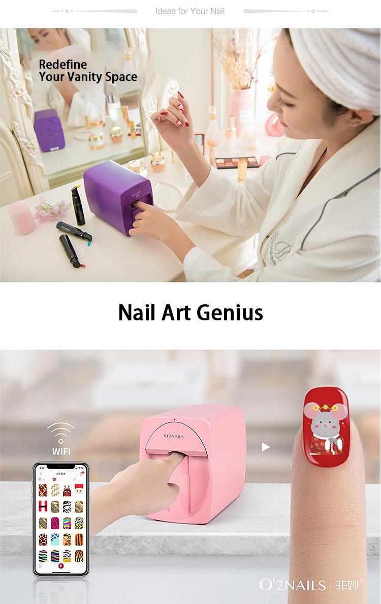 O2Nails Pro 3D Nail Printer Machine, Digital Mobile Nail Art Printer with APP Control, for Salon & Home Use, Custom Photo Printing/Print About 450 Times/10s Fast Printing, DIY Design Nail Art Pink