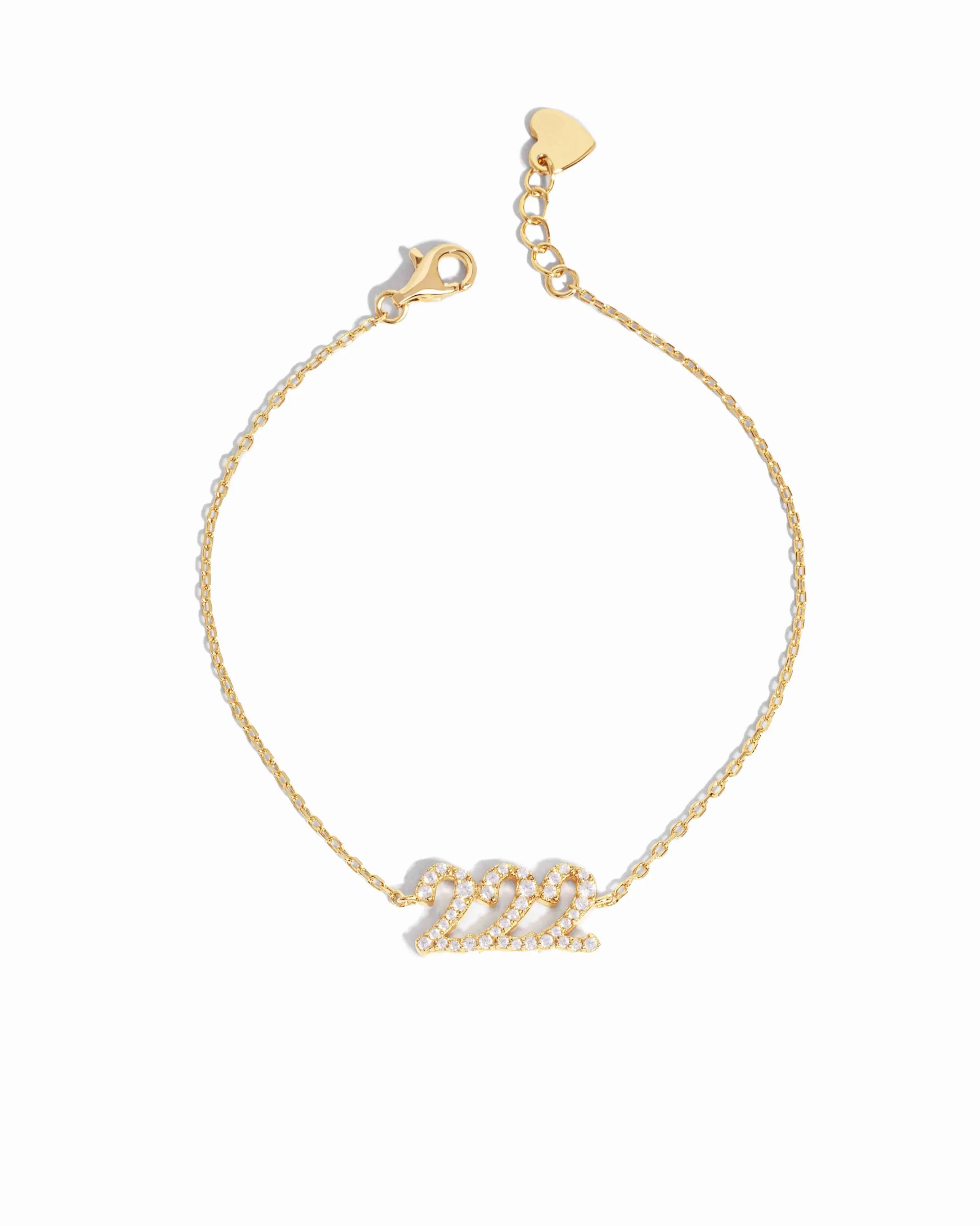 Sami Jewels 222 Angel Number Charm Bracelet - 925 Sterling Silver Base, Gold-Plated Stackable Chain Bracelet for Adult Females, Daily Wear Jewelry Gift for Adults