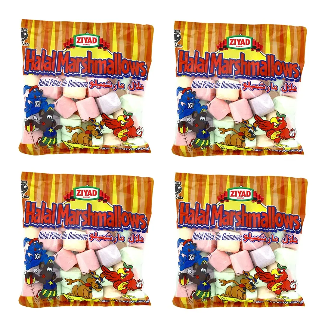 Ziyad Gourmet Halal Multi-Coloured Large Fruity Marshmallows 250g (Pack of 4) - Soft & Fluffy Marshmallows