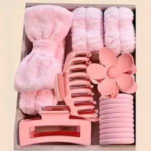 16pcs Set Soft Headband, Large, Multi-Color, Matte, Grip Clip, Elastic, with Butterfly Bow, Unscented, for Relaxed Textured Hair, Normal Hair Style, Face Washing And Washing, Valentine'S Day Spa Headband Set