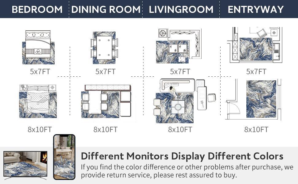 MontVoo Marble Washable Area Rug, Modern Abstract Design, Non-Slip, Easy-to-Clean, Dirt-Resistant, Soft & Durable Carpet, Stylish Home Decor for Living Room, Bedroom, Office & Dining Room