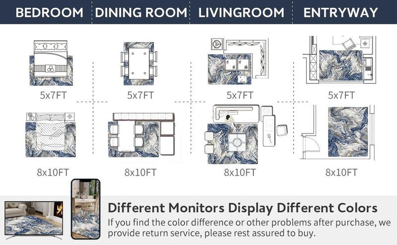 MontVoo Marble Washable Area Rug, Modern Abstract Design, Non-Slip, Easy-to-Clean, Dirt-Resistant, Soft & Durable Carpet, Stylish Home Decor for Living Room, Bedroom, Office & Dining Room