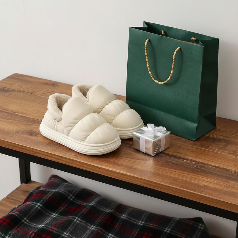 Puffy Cloud House Slippers Cozy Fuzzy Lined Thick Sole Winter Shoes Trendy Bread Style Warm Keeping Heat Retention winter warm fleece