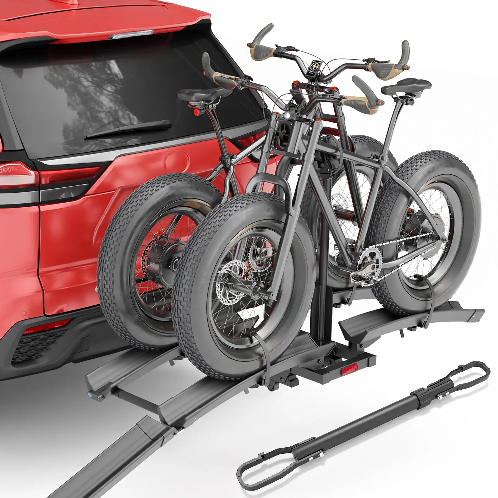 YZONA Upgraded 200lbs Hitch E-Bike Rack with Ramp – Fits 2 E-Bikes, 2" Receiver, Foldable & Tilting Platform for Cars, SUVs, Trucks, Compatible with Fat Tires up to 5"