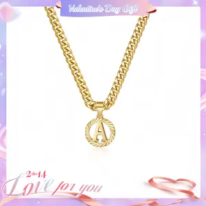 [Valentine's Day Gift]KissYan 14K Yellow Gold Plated Initial Pendant Necklace with Figaro Chain for Men & Women, Featuring Alphabet Letters from A to Z