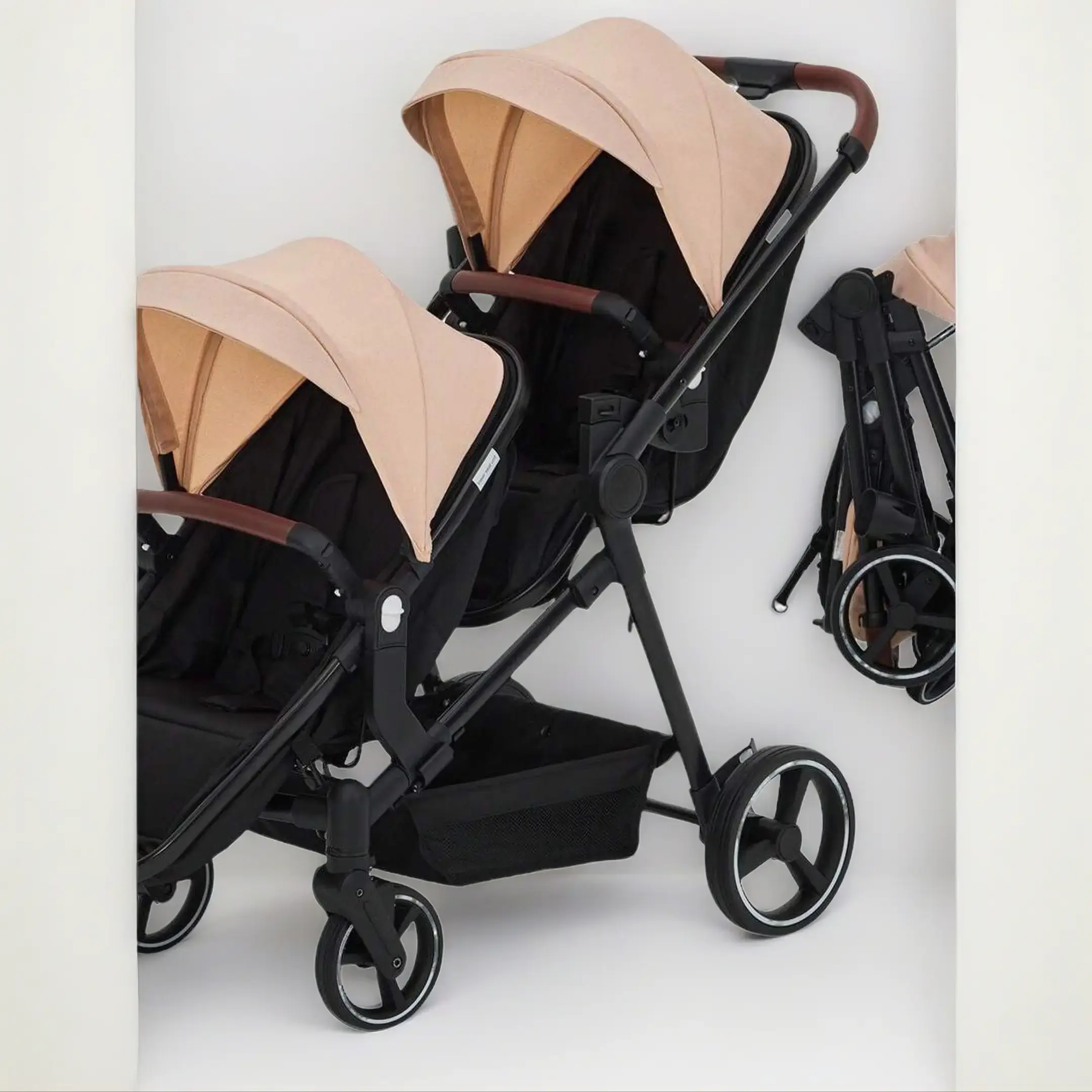 Tandem Double Stroller for Toddler & Newborn, Foldable Convertible Travel System with Reversible Seat, Bassinet Mode, Large Storage & Sun Canopy, Double Stroller Toddler, Foldable Newborn Stroller