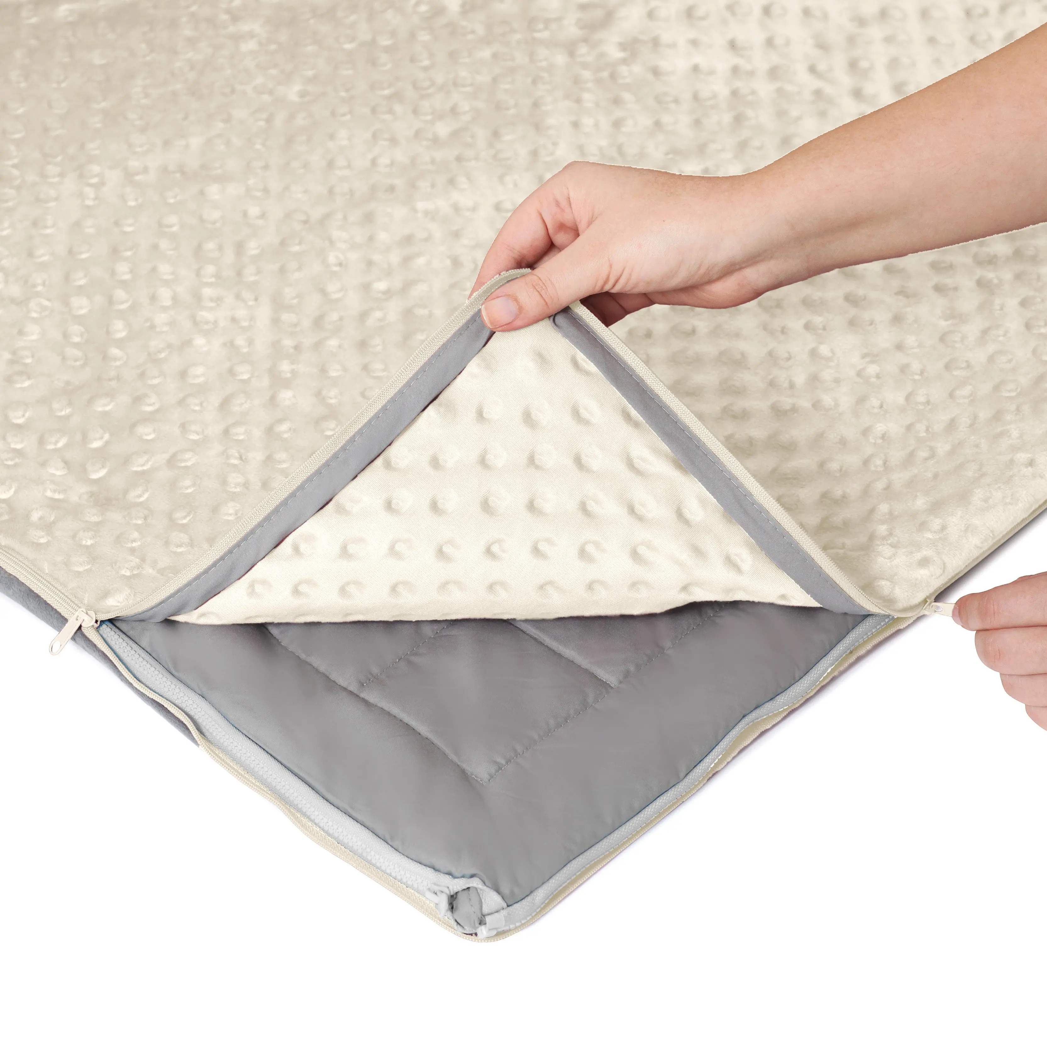 15 lb Weighted Blanket | Silky MicroPeach Fabric | 60”x80” | Queen Size | Barcelona Beige | Exclusive Stay-Put Zipper System