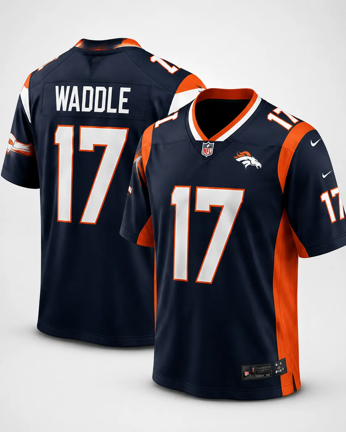 Denver Inspired Navy Orange Football Jersey Number 17, Men Short Sleeve V Neck Game Day Sports Shirt