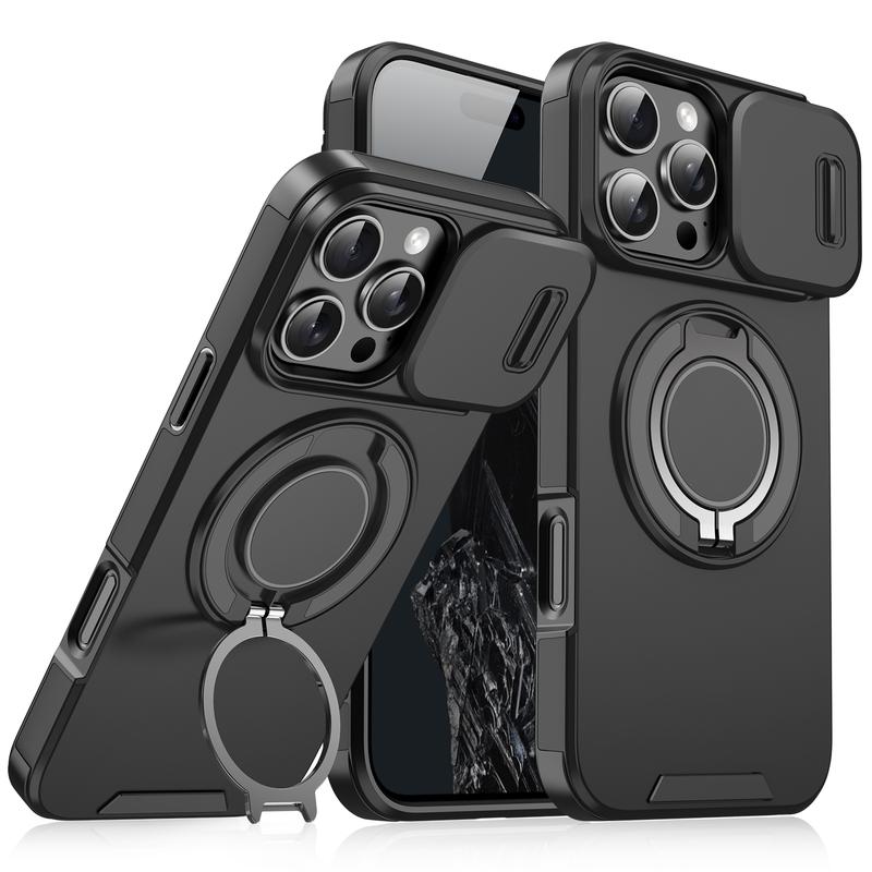 For iPhone 17 16 15 14 13 12 Pro Max with Camera Protector Case, 360 Rotated Ring Kickstand Holder Military Grade Shockproof Protective Cover For iPhone 17 16 15 14 13 12 Pro Max with Camera Protector Case, 360 Rotated Ring Kickstand Holder Military Grade Shockproof Protective Cover