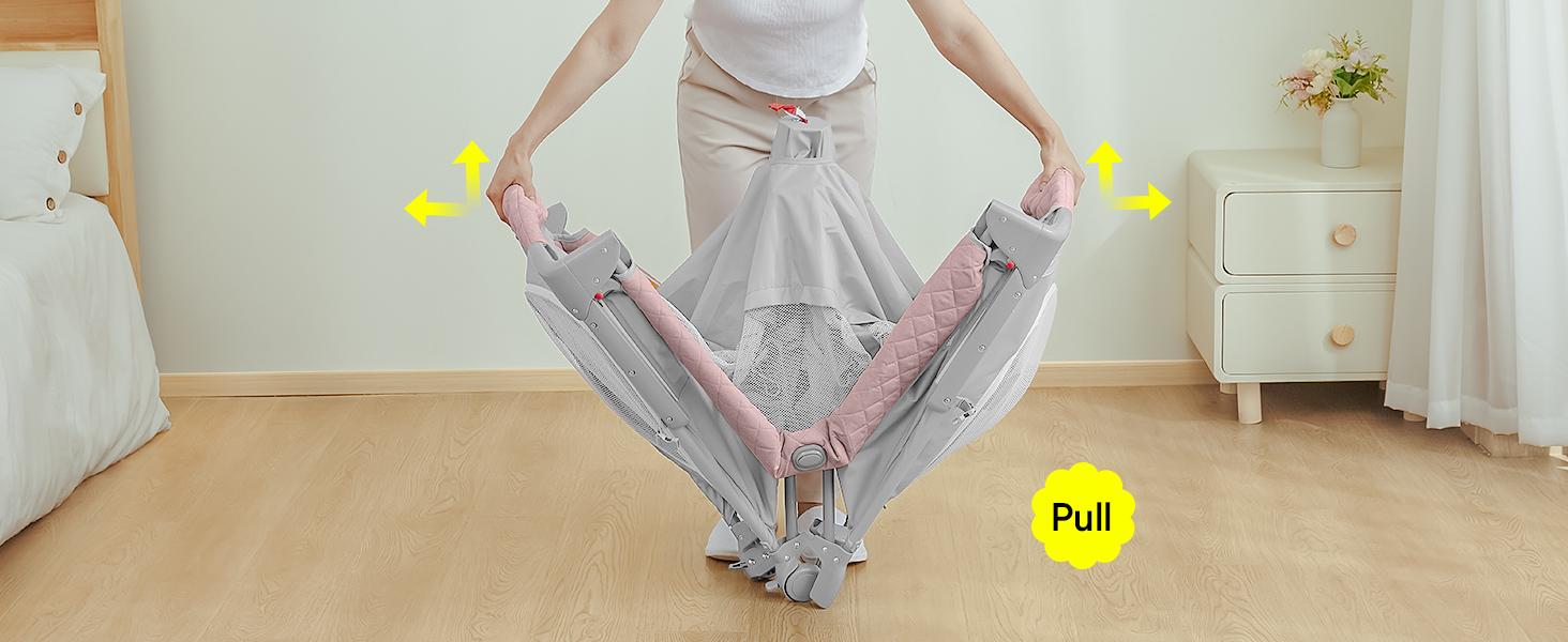 Baby Bassinet & Bedside Sleeper, Portable Baby Crib for Newborns and Infants, Foldable Playard with Mattress, Diaper Changer, Music Mobile for Nursery