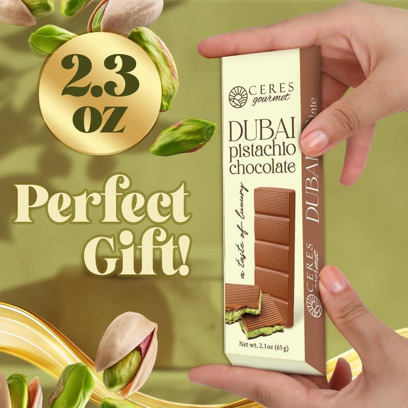 SALE - Dubai Chocolate Bar ‒ 2.3 oz | Milky Crispy Chocolate with Crunchy Kunafa & Rich Pistachio Paste ‒ Gourmet Dessert Bar