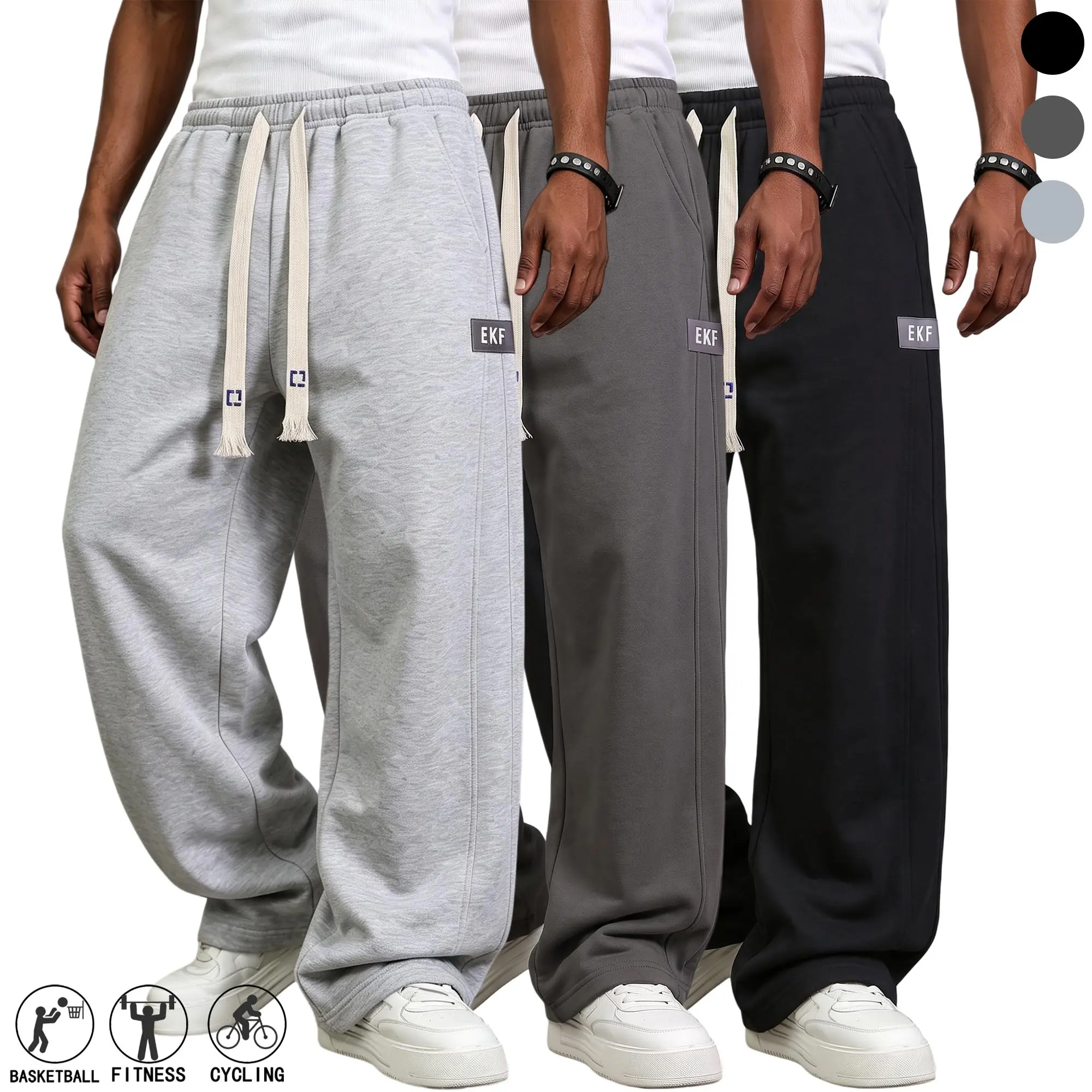 Men’s two-pack sweatpants for autumn/winter, straight-leg loose wide-leg design; adjustable drawstring and deep pockets; men’s apparel; casual loose fit joggers; suitable for daily commuting, sports, and everyday wear.Streetwear bottoms for autumn/winter.