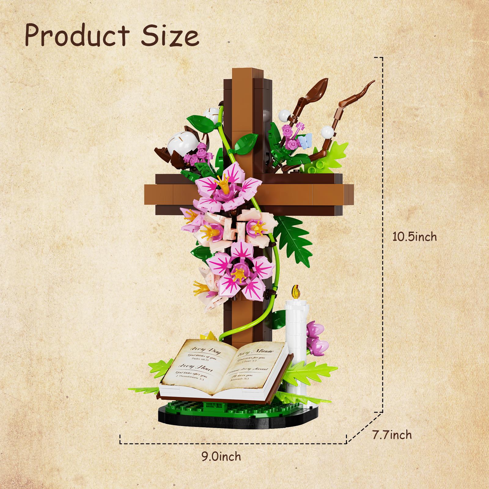Jesus Cross Bouquet Building Set, Faith-Inspired Floral Block Kit Symbolizing Love, Hope & Resurrection, Memorial Display & Gift for Christian Believers