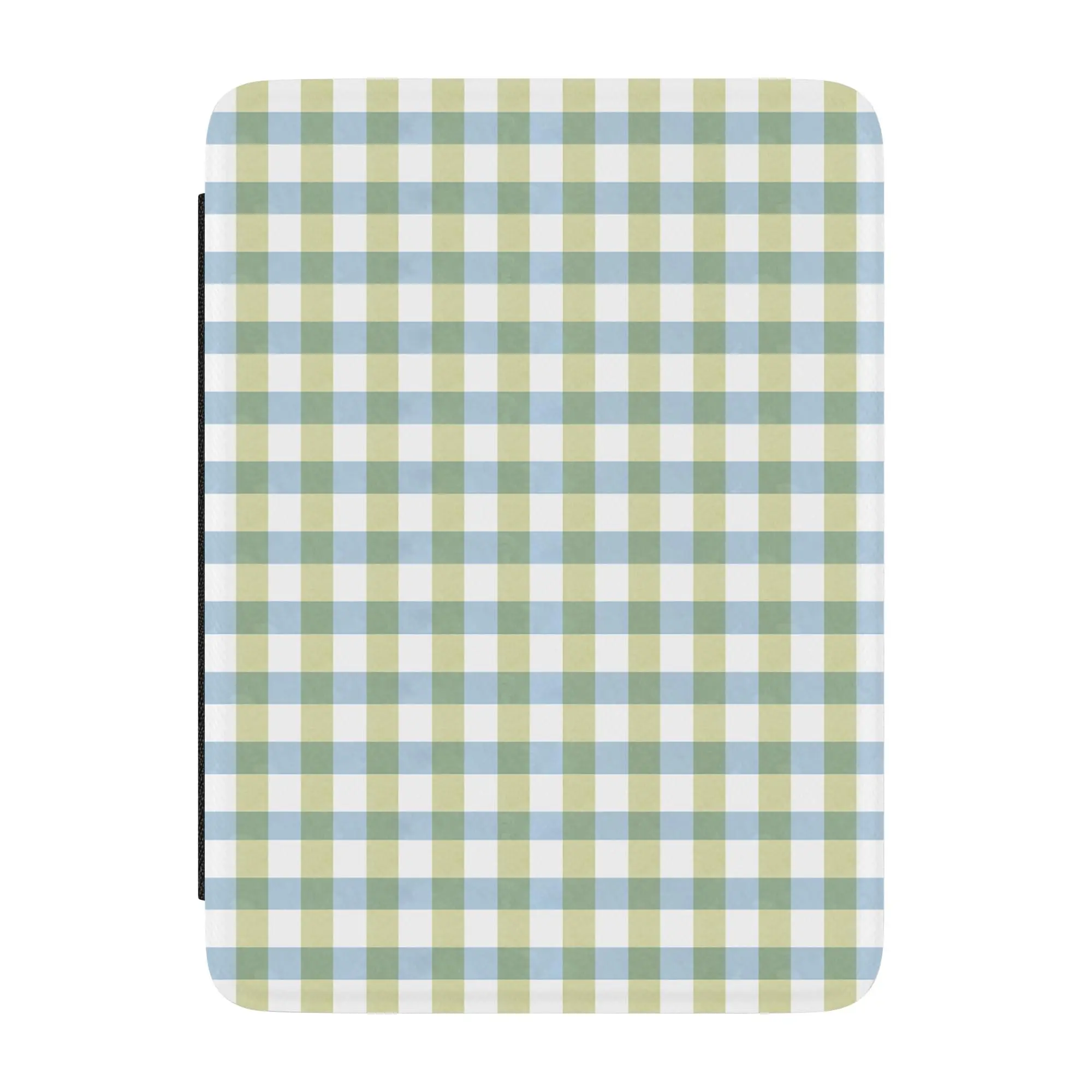 Casely Foldable Magnetic Kindle Cover, Pastel Picnic Design, Blue-Green Gingham Check, Folio Fold, Auto Wake Protect Cover for Kindle Devices