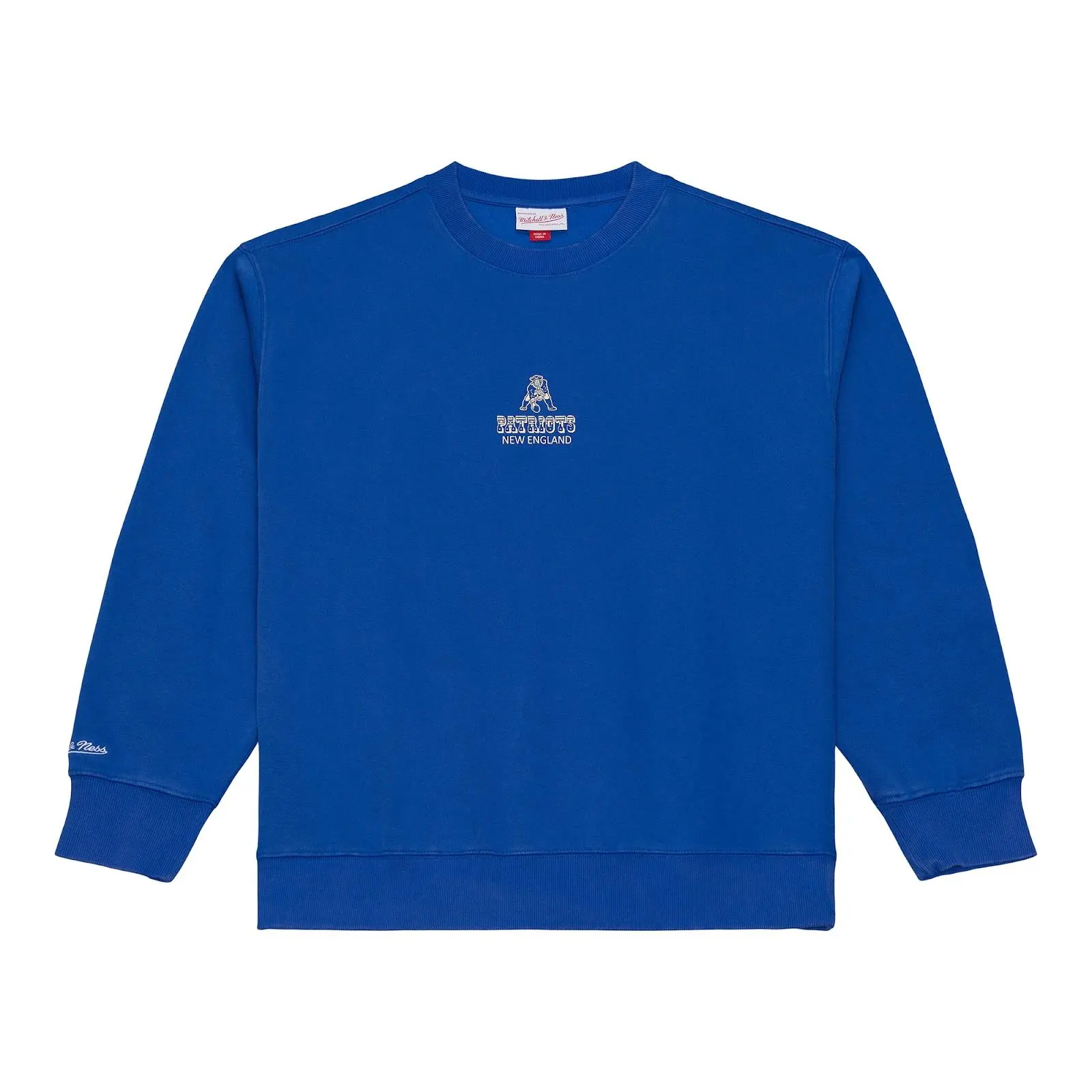 New England Patriots Royal Core Essentials Fleece Sweatshirt NFL Throwback Crewneck Vintage Fan Gear Mitchell & Ness