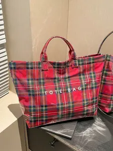 Christmas Gift Plaid Large CapacityTote Bag, Casual Shopping Bag,Lightweight PVC & Kraft Paper, MagicTape Closure, Women's FashionAccessory
