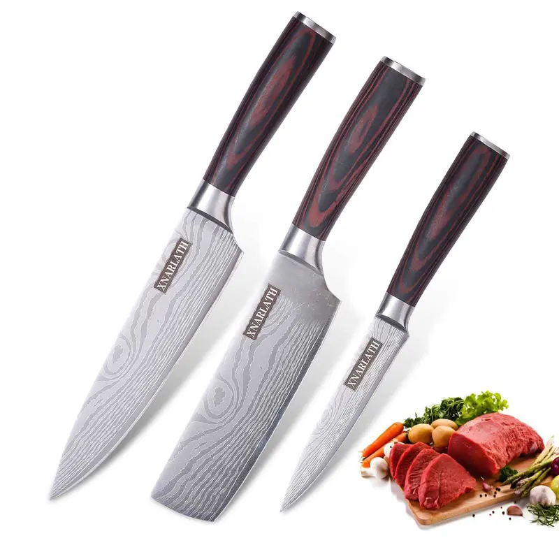 XNARLATH 3-Piece Kitchenware Knives Set - High Carbon Stainless Steel Blades, Ultra-Sharp Chef & Cooking Knives, Durable Ergonomic Wooden Handles for Culinary Tasks