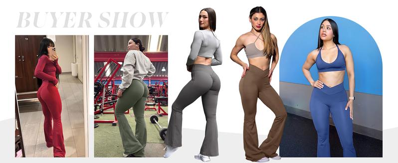 YEOREO Flare Scrunch Leggings for Women V Cross Waist Bootcut Yoga Pants Snatched Waist Booty Lifting Fitness Leggings