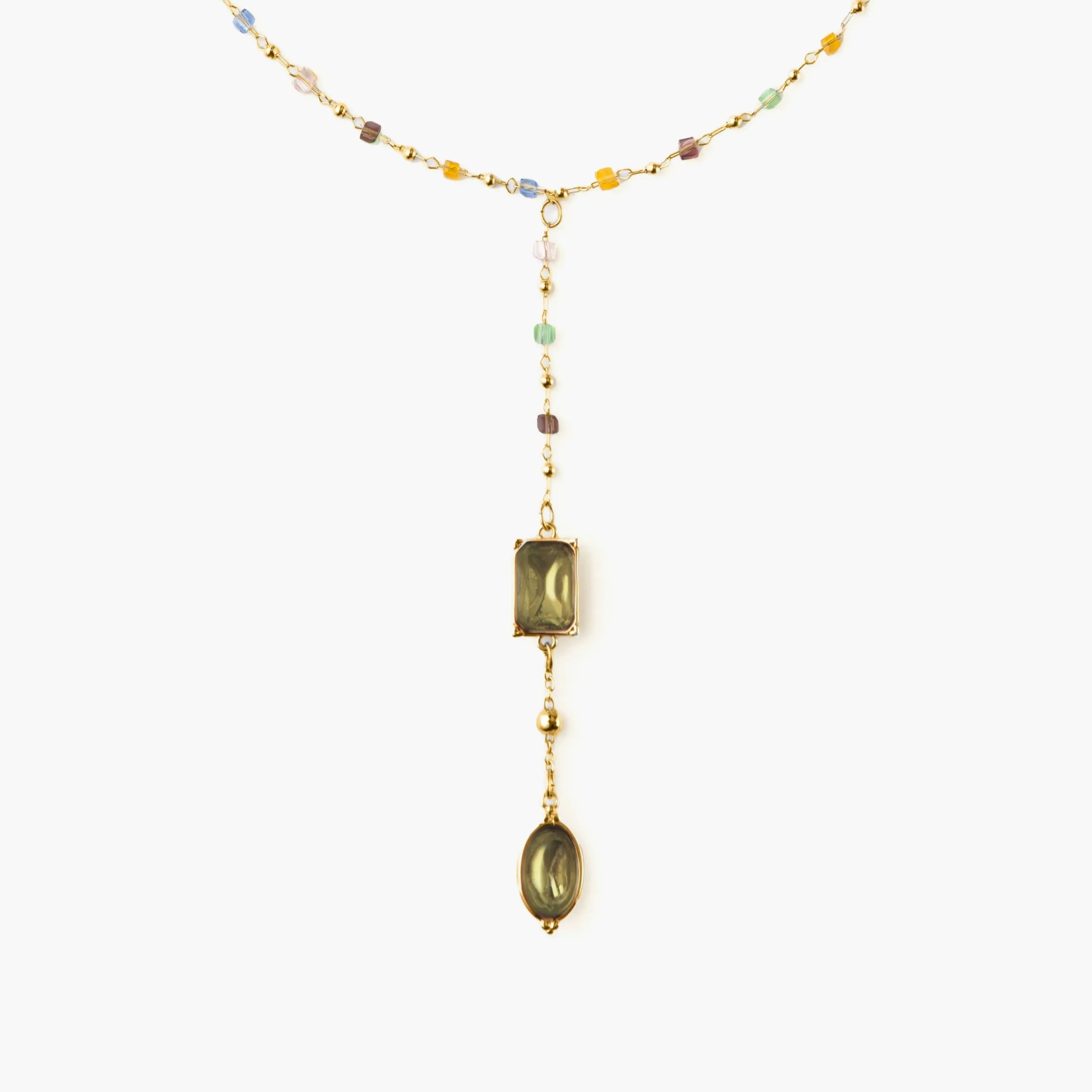 en route 18K Gold Plated Celestial Lariat Necklace in Gold, Chic Colorful Stone Jewelry in Lariat Style, Versatile Jewelry for Layering, Everyday Wear or Statement Styling #SpringStatements