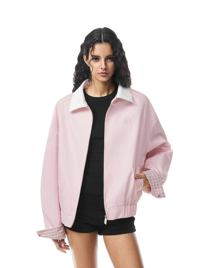 Barn Jacket with Detachable Leopard Collar FDR Unisex Plain Casual Minimalist Loose Fit Women's Coat Pu Patchwork Trendy Outerwear for Daily Wear Heavyweight Zipper Short Tops Womenswear #valentinesday #tiktokshopjumpstartsale #valentinesdaygift