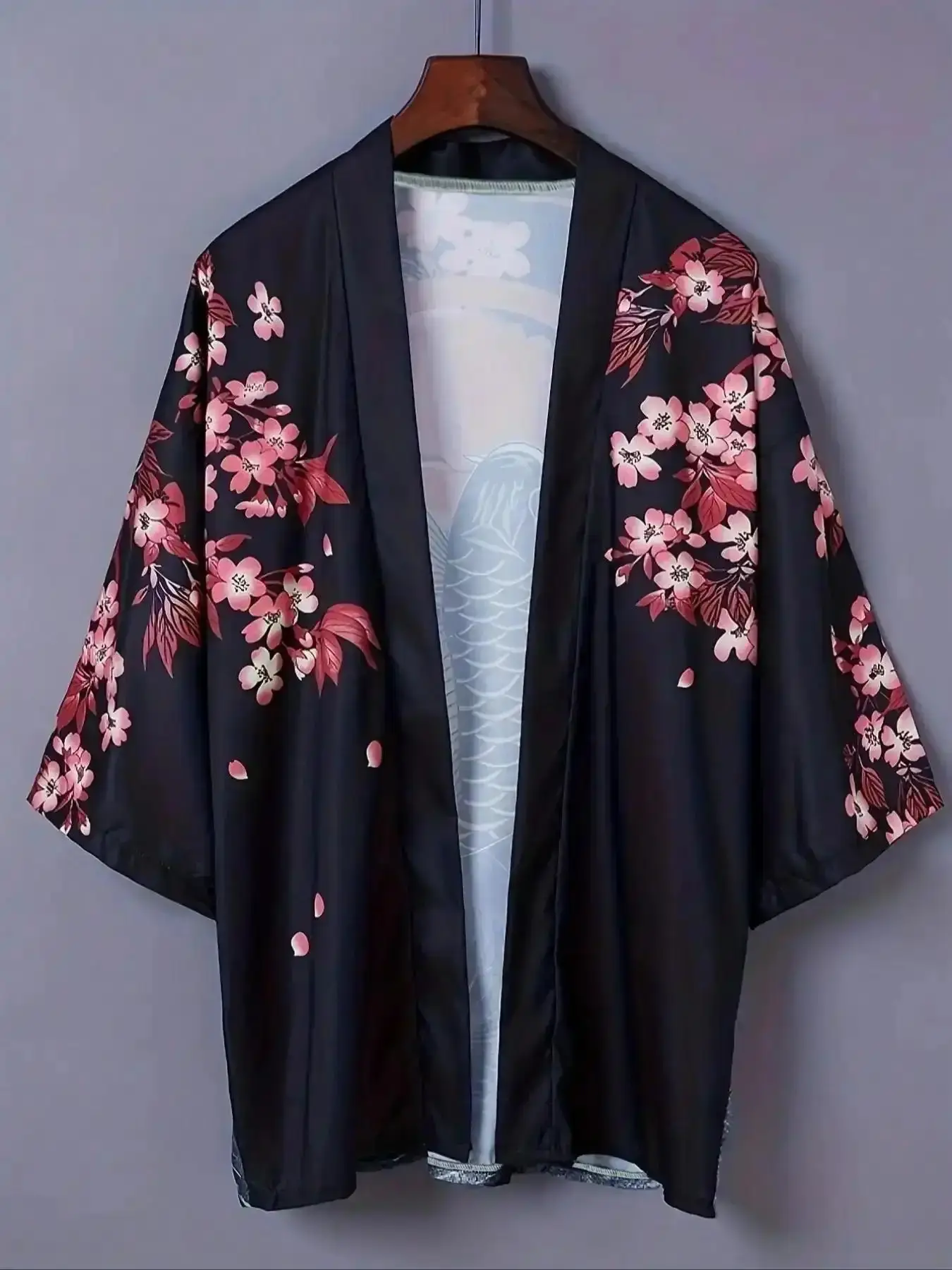 Sakura Koi Print Seven-Quarter Sleeve Traditional Hanfu Robe Summer Loose Fit Lightweight Japanese Kimono Jacket Unisex Versatile Casual Woven Thin Coat Shirt Clothes Women everyday top piece classic staple, customer favorite