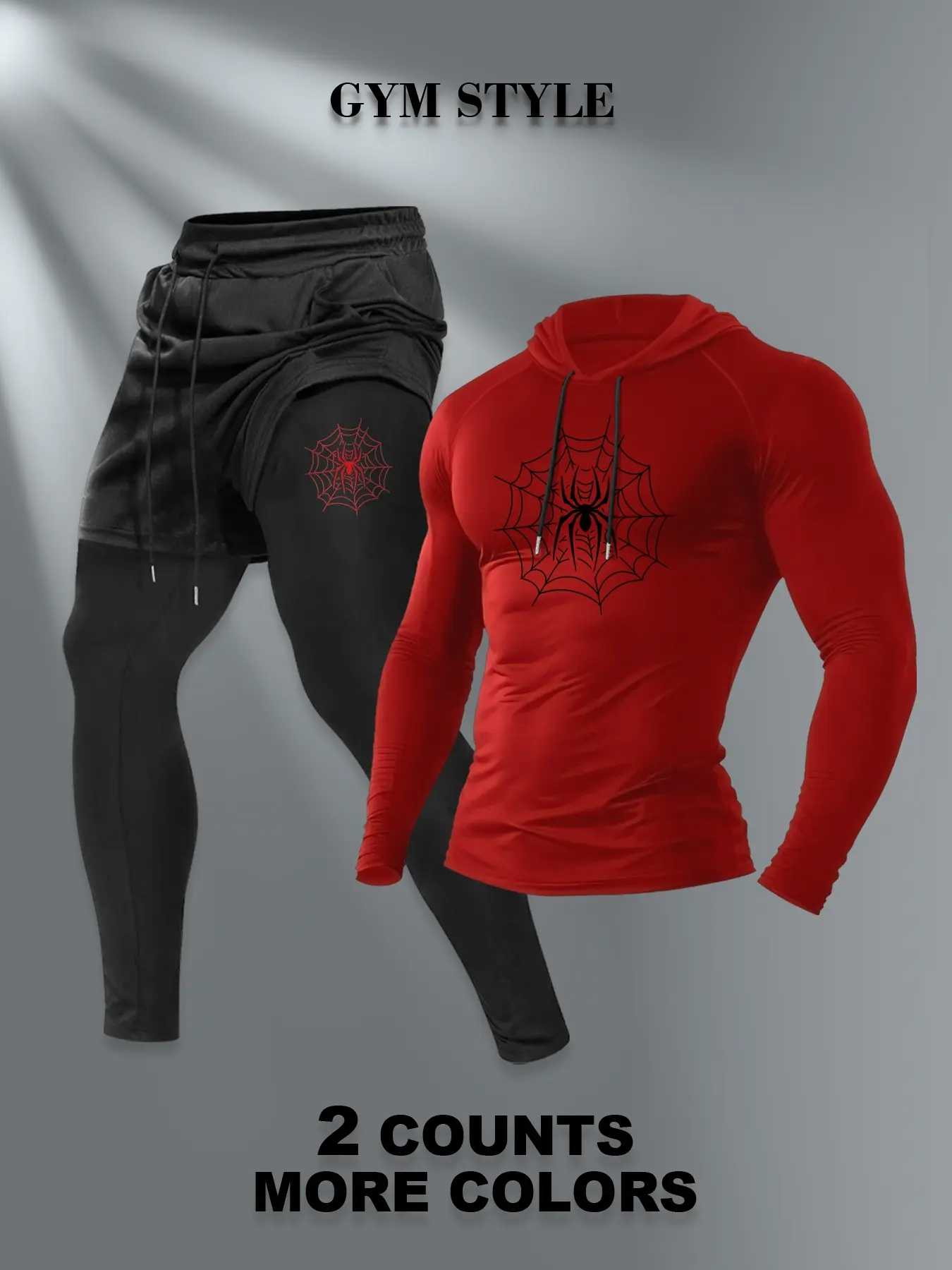 Men's Gym Hooded Long Sleeve T-Shirt + Faux Two-Piece Pants Set, Athleisure Wear Set, Casual Fall & Winter, Moderate Fabric, Fitted Style