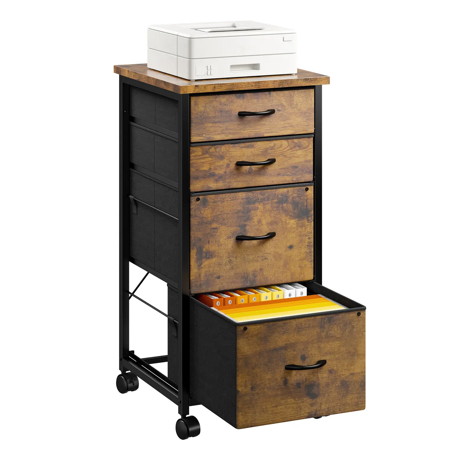 Raybee Furniture Mobile File Cabinet with 4 Fabric Drawers Vertical Storage Filing Cabinet Fits A4/Letter Size Printer Stand for Home & Small Office Use Metal Frame Stable Space-saving Organizer #TikTokShopBackToSchool