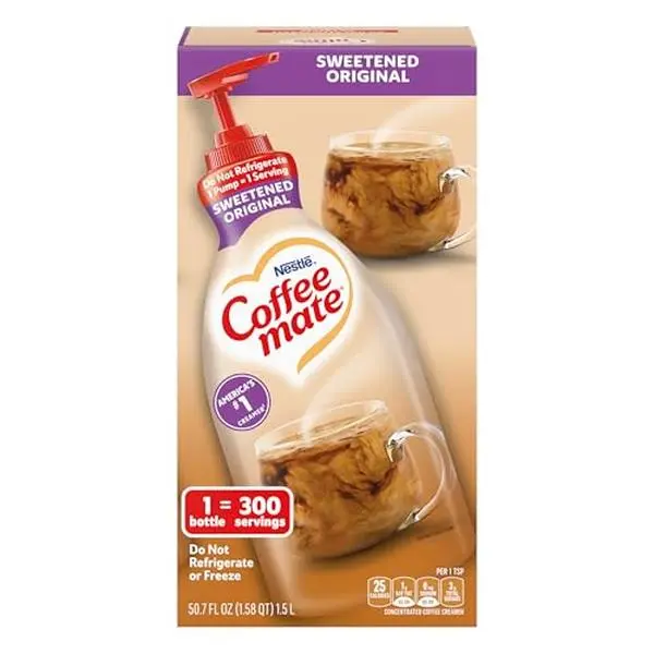 Nestle Coffee mate Coffee Creamer, Sweetened Original, Concentrated Pump Bottle, Non Dairy, No Refrigeration, 50.7 oz