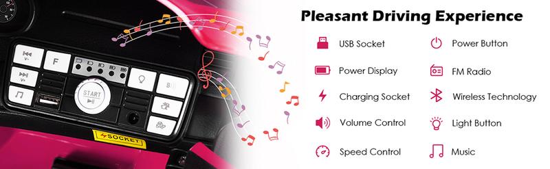 [Costway]- 12V Kids Ride-On Car with Remote Control, Lights, Steering Wheel-Springtok