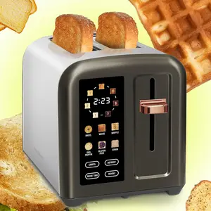 Toaster 2 Slice, Full Touch Control Stainless Toaster, LCD Display, 50% Faster Heating Speed, 6 Bread Type, 7 Shade Setting, 1.5''Wide Slots, Removable Crumb Tray, 1350W, Dark Metallic
