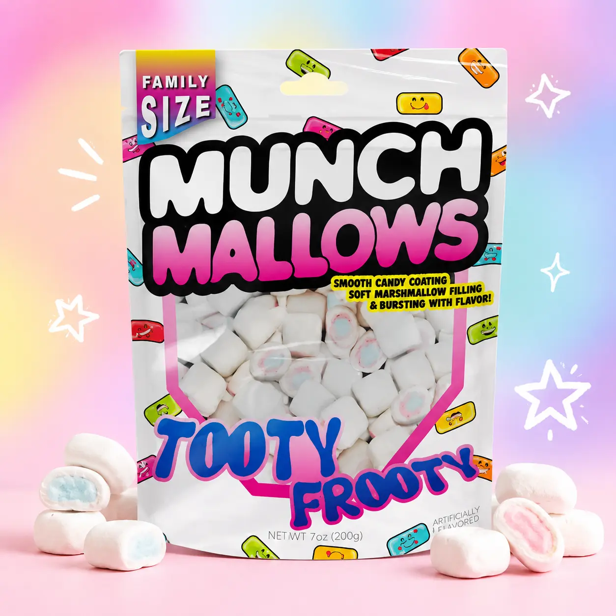 Viral Munch Mallows Soft Center Marshmallow Candy Snack - Bite-Sized, Sweet Smooth Shell, Crunchy Bite, Fruity Burst Novelty Treat, Party Snacks, Party Favors