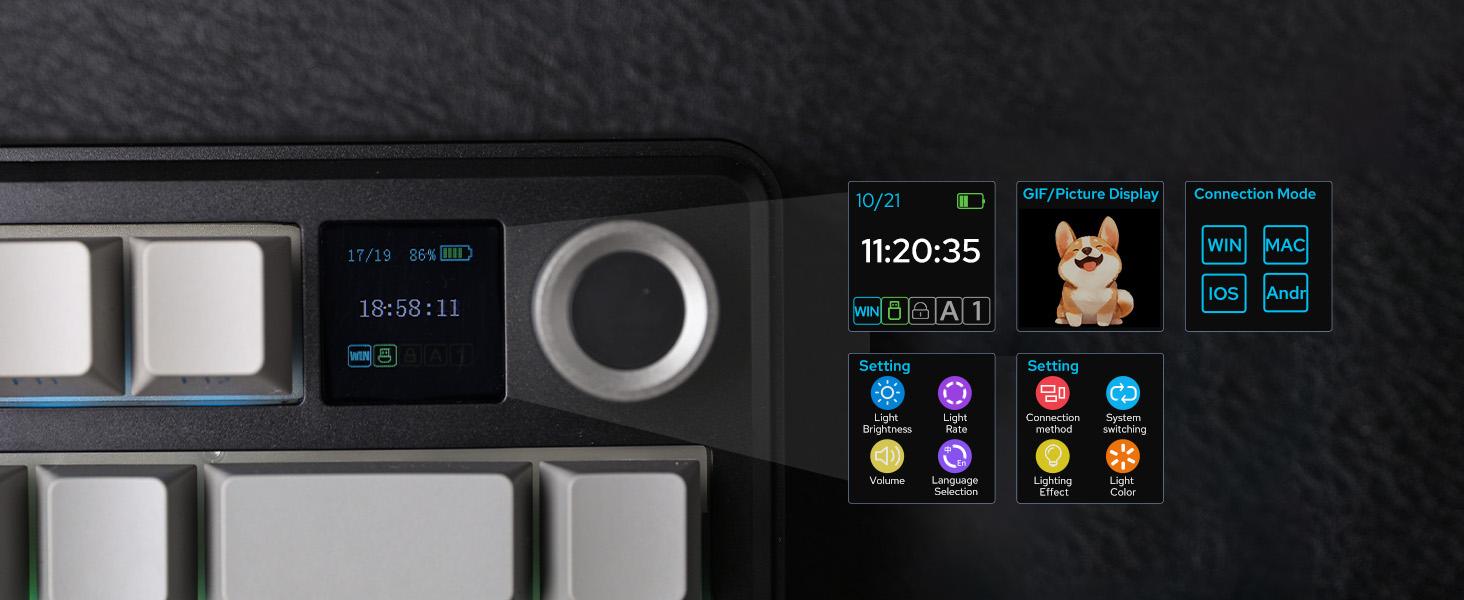 New Aula F75 MAX Wireless Mechanical Keyboard with TFT Screen and Knob, Gasket Gaming Keyboard in 75% Layout, Hot Swappable, RGB Backlight, for PC/Mac/Linux (Black Gradient)