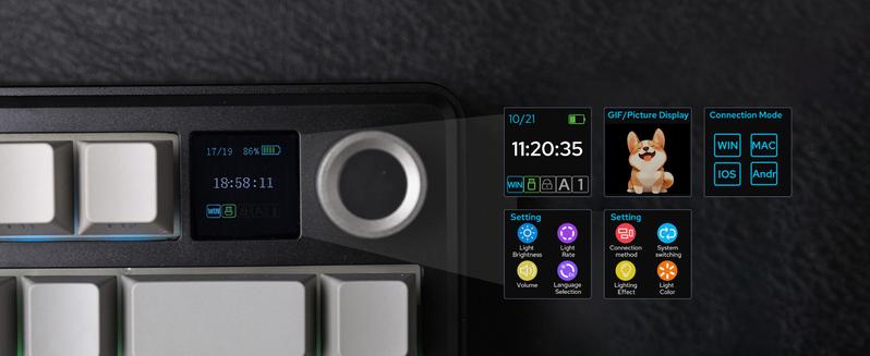 New Aula F75 MAX Wireless Mechanical Keyboard with TFT Screen and Knob, Gasket Gaming Keyboard in 75% Layout, Hot Swappable, RGB Backlight, for PC/Mac/Linux (Black Gradient)