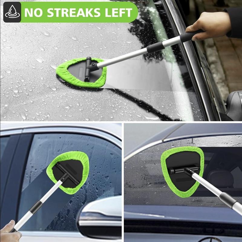 Windshield Cleaner Tool - Extendabie HandleAuto Glass Wiper Kit with 4 Reusable WashableMicrofiber Pads! Perfect for Car Interior &Exterior, Cleans Dirty Windows Easily. GreenWand + Cloth Pads, Must-Have Car CleaningBrushes for Spotless Glass