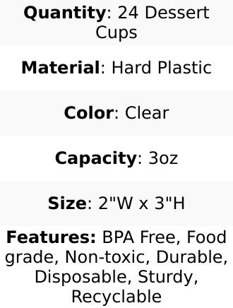 24-Pack Plastic Appetizer Cups Clear Diminutive Flasket - Lightweight Disposable Cups for Treats 3oz