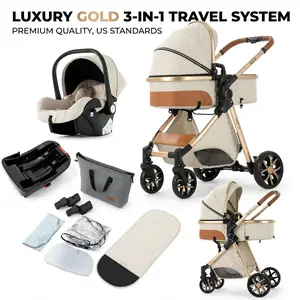 4-in-1 Multifunction Baby Stroller with Free Safety Car Seat, Portable Foldable High Landscape Travel System Stroller with Adjustable Canopy and Safety Seatbelt, Lightweight Convertible Bassinet Stroller for Baby Outdoor Walks, Mall Shopping and Travel