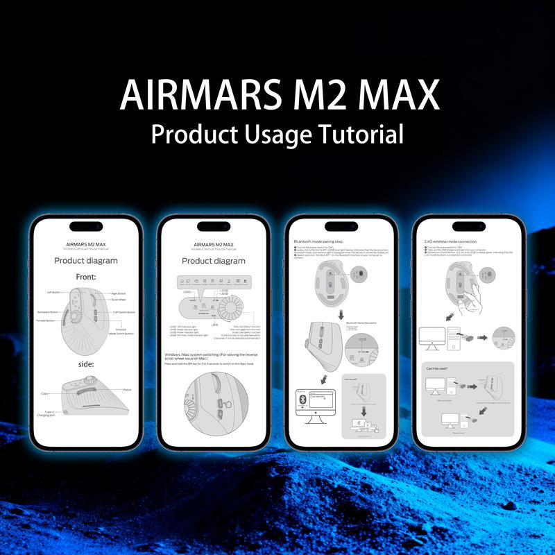 Monster-M2 MAX Version Bluetooth Wireless Mouse Ergonomic Vertical Vertical Mouse 2.4G Bluetooth Long Battery Life Laptop Desktop Computer Knob Function