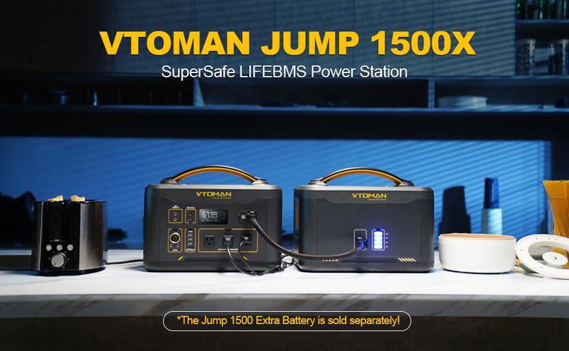 VTOMAN Jump 1500X Portable Power Station 1500W (3000W Peak), 828Wh LiFePO4 (LFP) Battery Powered Generator with Expandable Capacity, 3x Pure Sine Wave 1500W AC Outlets, 2xPD 100W, 3x Regulated 12V DC