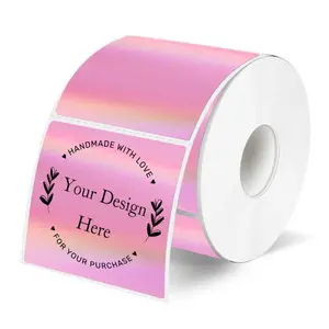Yegawen 2" x 2" Square Thermal Label Stickers,  Pink Holographic Gradient Labels, Perforated & Waterproof