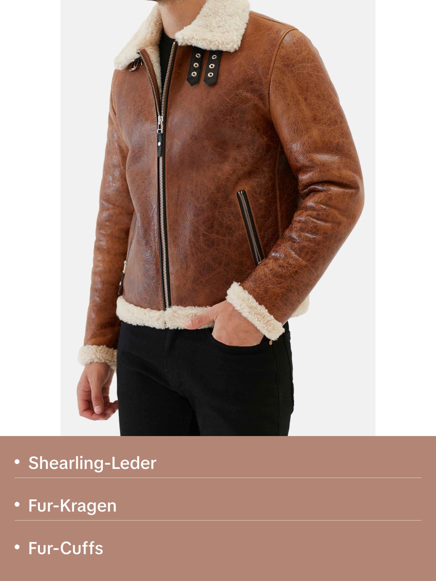 Mens Distressed Brown Shearling Leather Jacket